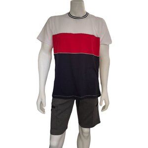 Men’s T-Shirt Size XL LEVEL TEN  Short Sleeve Color block white/ Red/Navy